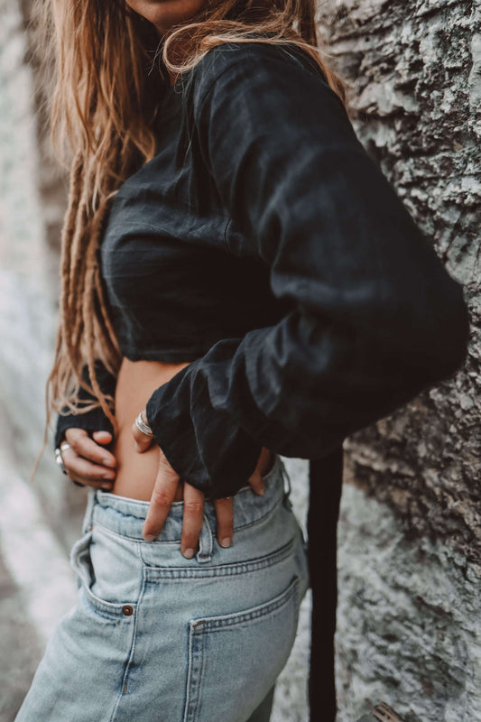 Leinenshirt MOANA - Schwarz