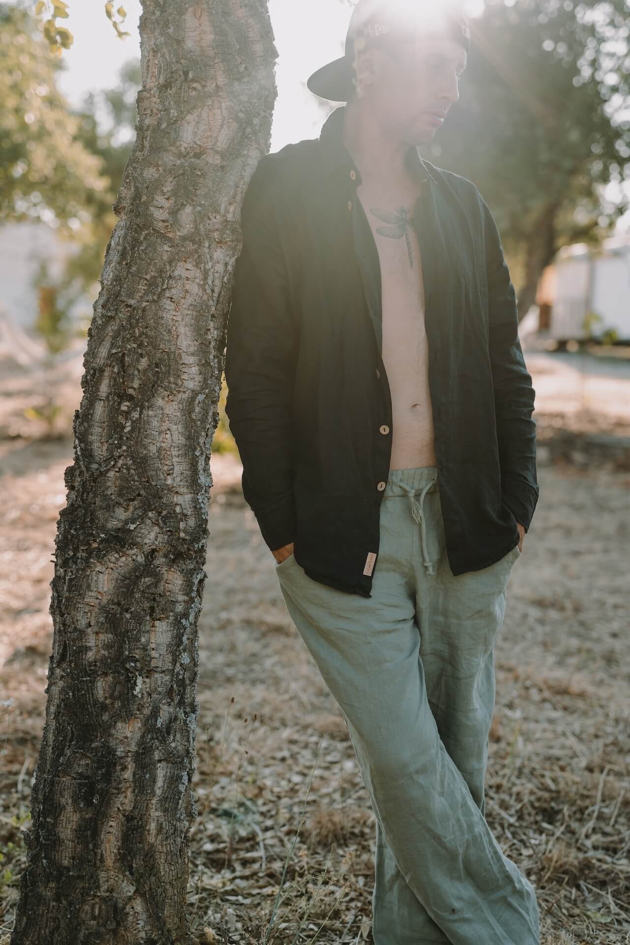 UNISEX Leinenhose FINDUS - Olive