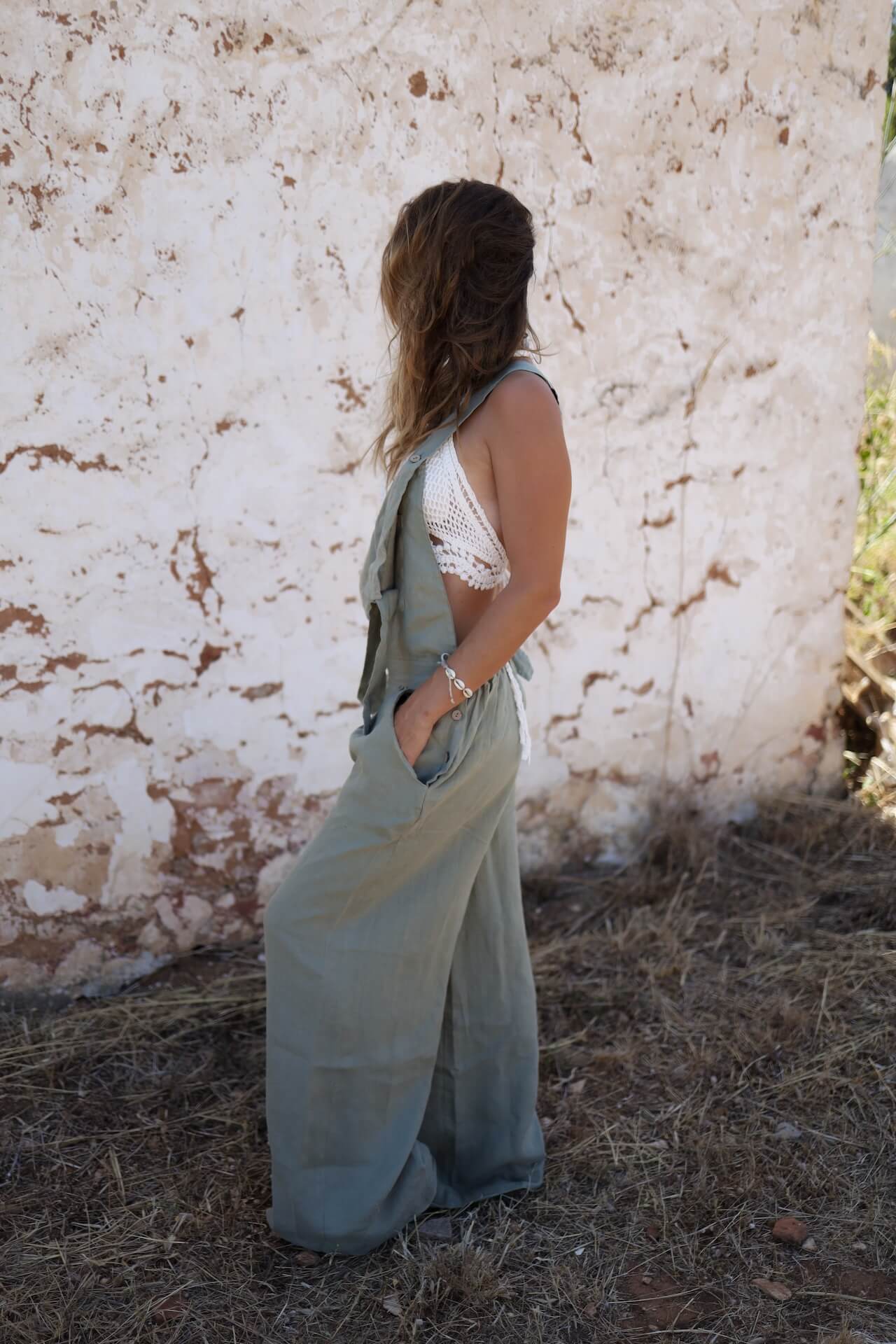 Leinen Overall FUSETA - Olive