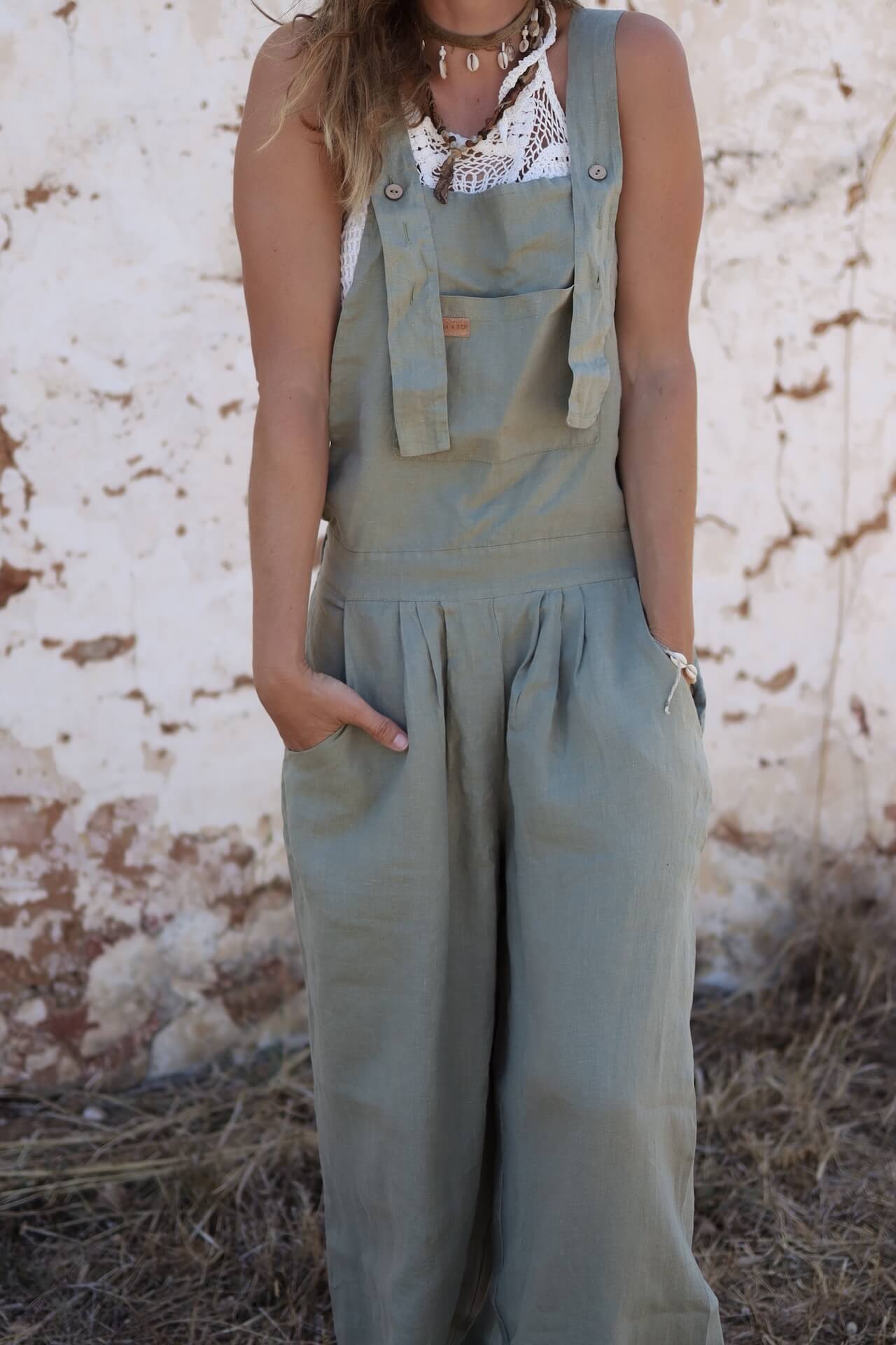 Leinen Overall FUSETA - Olive
