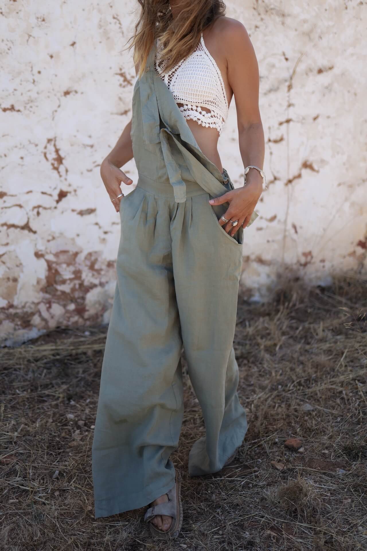 Leinen Overall FUSETA - Olive